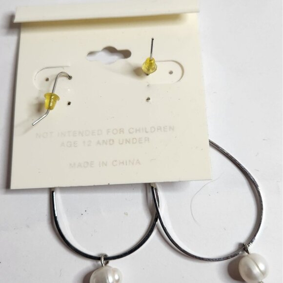 Teardrop Hoop Earrings fresh water pearl silver tone career neutral Cato - Picture 2 of 3